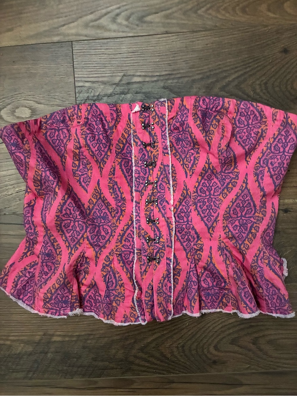 Free People Pink and Purple Patterned Strapless Bustier Top